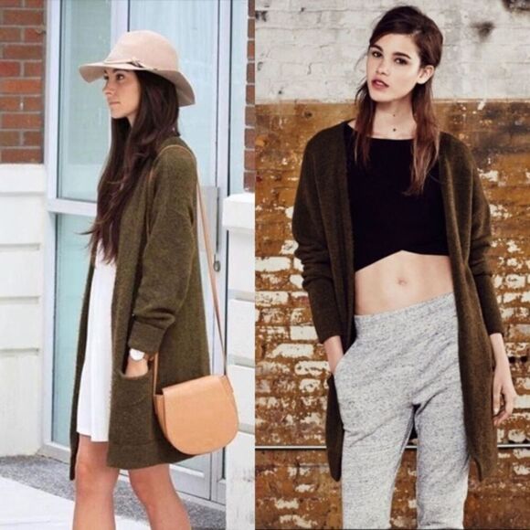 Wilfred Aritzia Women's Size XS Green Aronson Cardigan Sweater Wool Alpaca Cozy - Picture 3 of 12